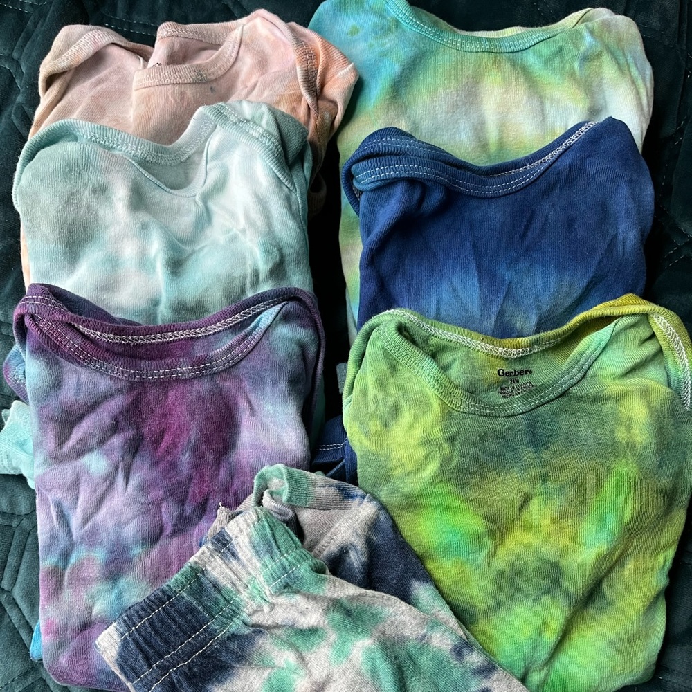 Hand tie dyed onesies and pants 24 months